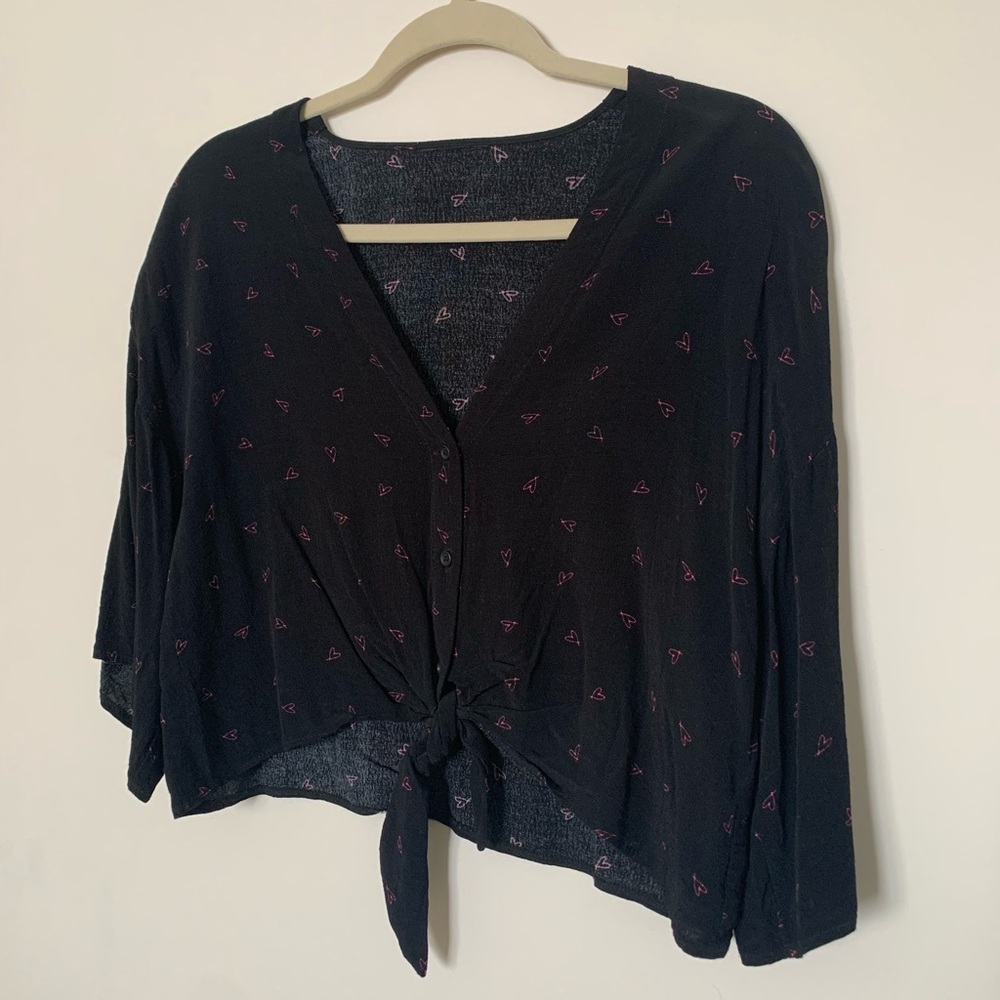 Black blouse with tie in front